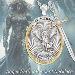 Archangel St. Michael Shield and Sword - Protection Necklace W/Amulet - NWT
